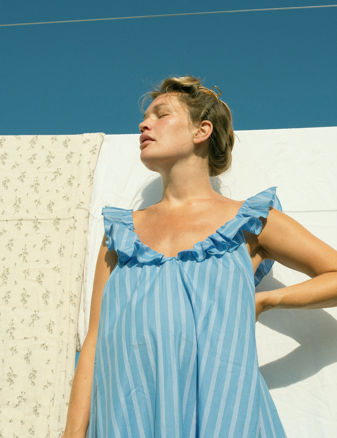 Lusia Midi Dress · stripy summer blue