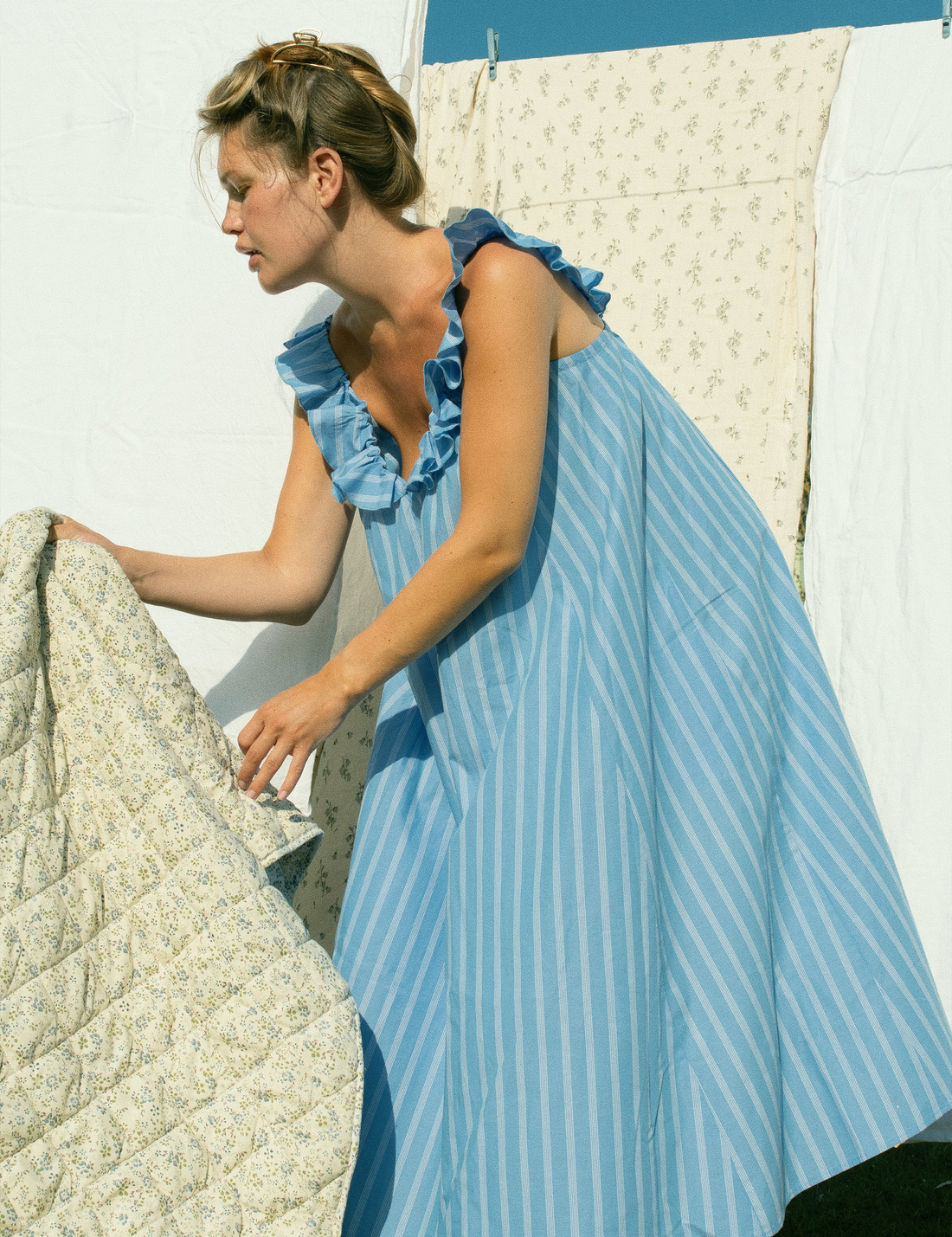 Lusia Midi Dress · stripy summer blue